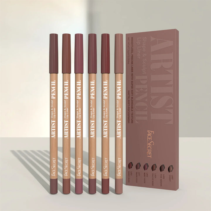 Face Secret Artist Shape Sculpt Lip Liner Pencil Set, Weightless Precise Liner with Super Soft Blendable Texture Matte Soft